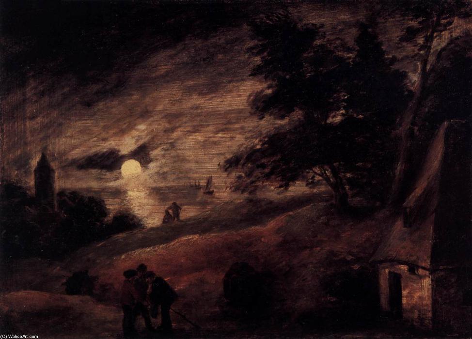 Dune Landscape By Moonlight — Adriaen Brouwer
