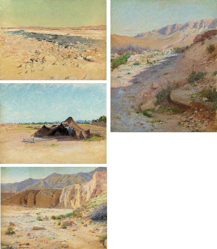 A Pair Of Travellers Bellow Cliffs In The Desert — Charles James Theriat