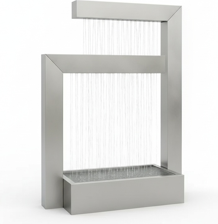 Stainless Steel Cascade Fountain: Modern Outdoor Water Sculpture