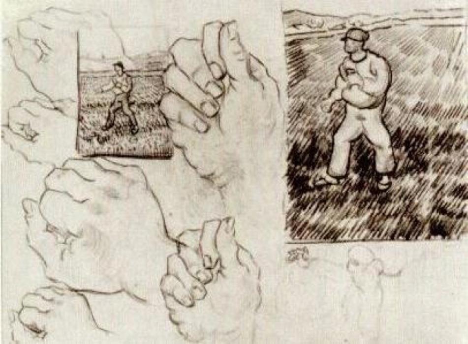 Sheet With Two Sowers And Hands — Vincent Willem Van Gogh