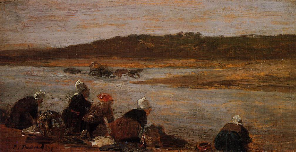 Laundresses On The Banks Of The Touques (the Effect Of Fog) — Eugène Ludović Boudin