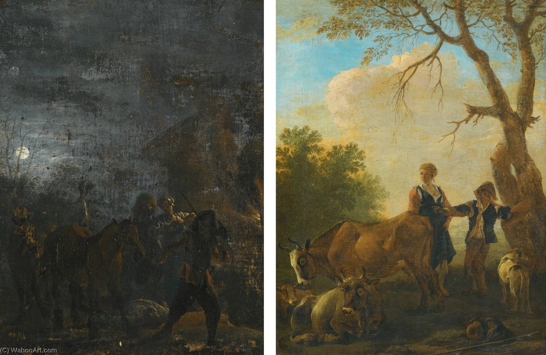 A Night Scene With Brigands A Shepherd And Shepherdess With Their Flock — Pieter Boddingh Van Laer