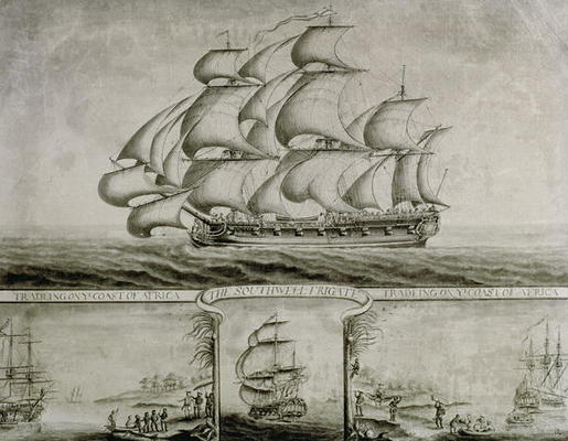 View Of The Southwell Frigate Trading On The Coast Of Africa, C.1760 (pen ^ Ink And Wash) — Nicholas Pocock