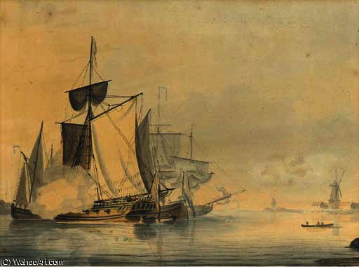 An Admiralty Yacht Firing A Salute To Signal Her Departure — John Thomas Serres