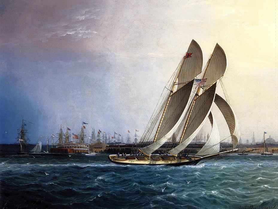 New York Yacht Club 'comet' Off The Battery — James Edward Buttersworth