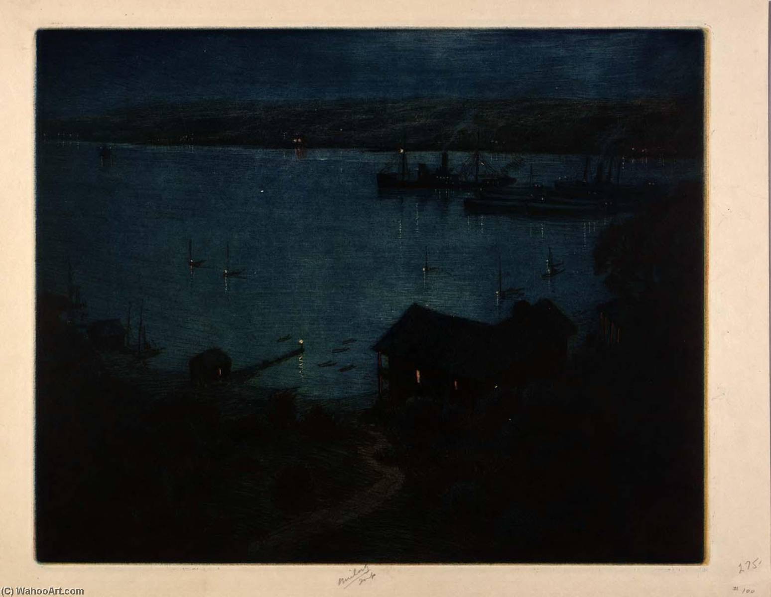 Moonlight Hudson River — Carlos Federico Guillermo Mielatz
