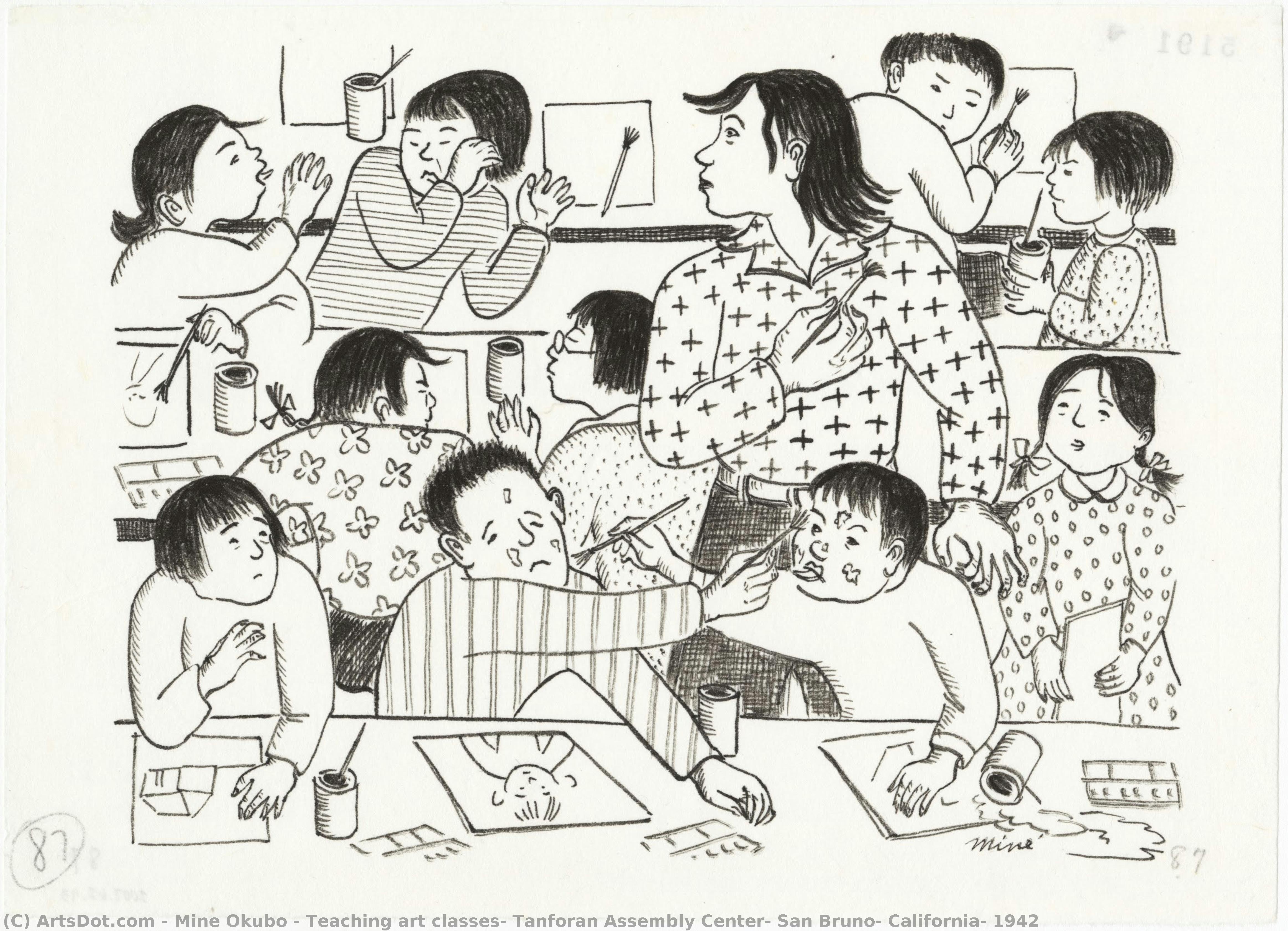 Teaching Art Classes, Tanforan Assembly Center, San Bruno, California, 1942 — 大久保 ミネ