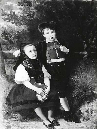 Leutze Children In Swabian Costume, (painting) — Emanuel Gottlieb Leutze