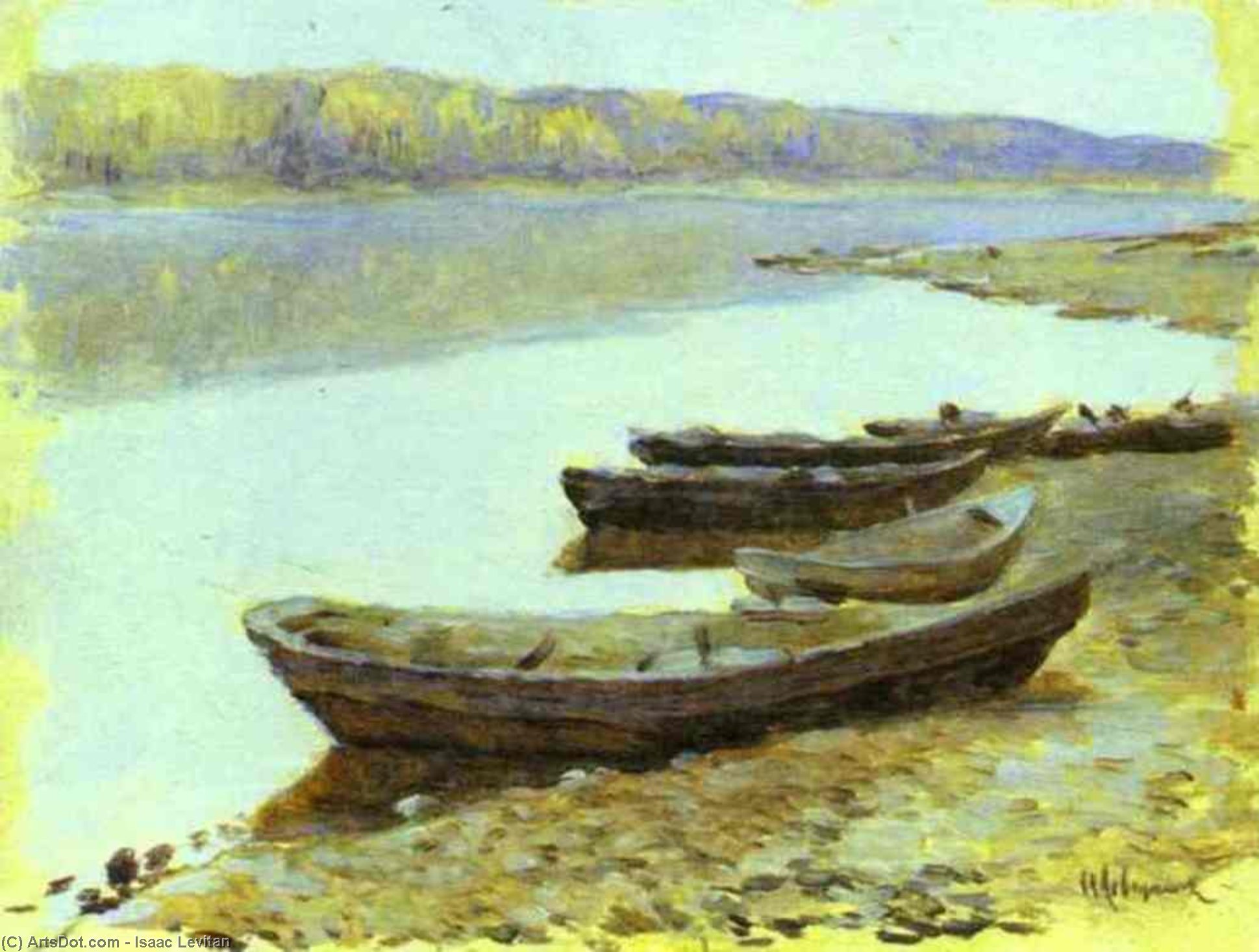 Landscape On The Volga. Boats By The Riverbank — Isaak Ilyich Levitan