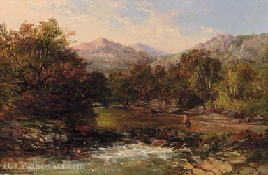 An Angler In A Wooded River Landscape — Charles Branwhite