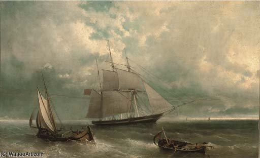 A British Merchantman Amidst Other Fishing Craft In Coastal Waters — John Callow