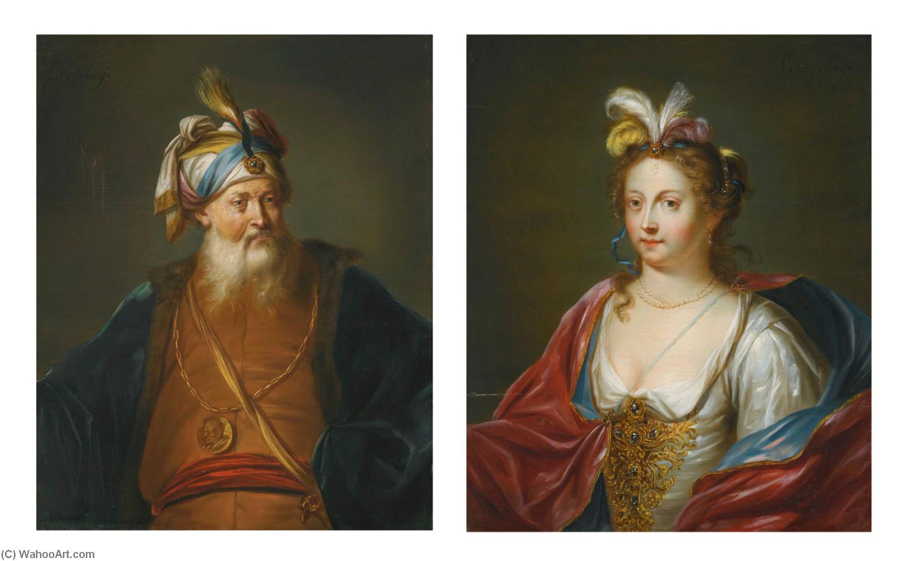 A Turbaned Man In Oriental Dress A Lady In Oriental Dress — Balthasar Beschey