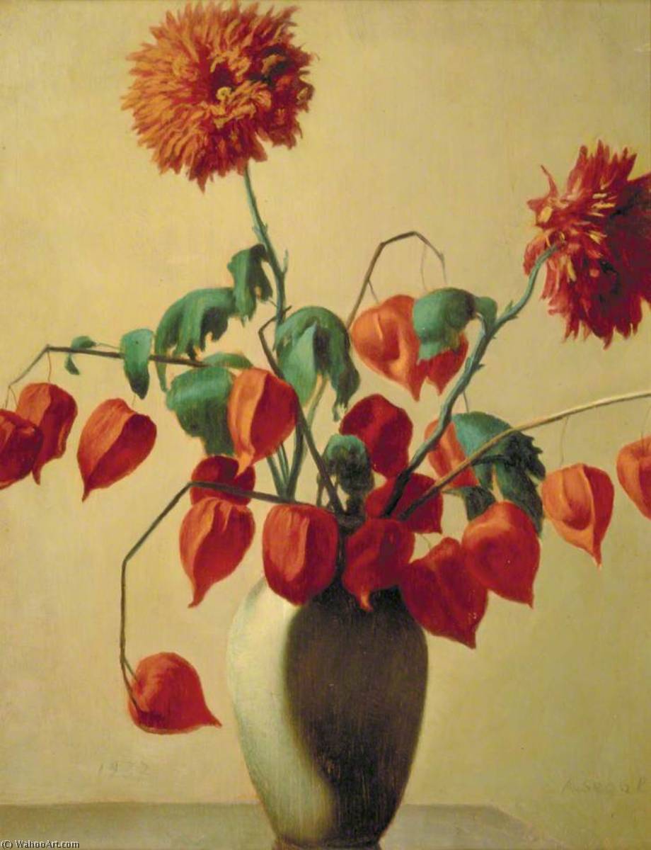 Still Life Of Red Flowers In A Green Vase — Arthur Segal
