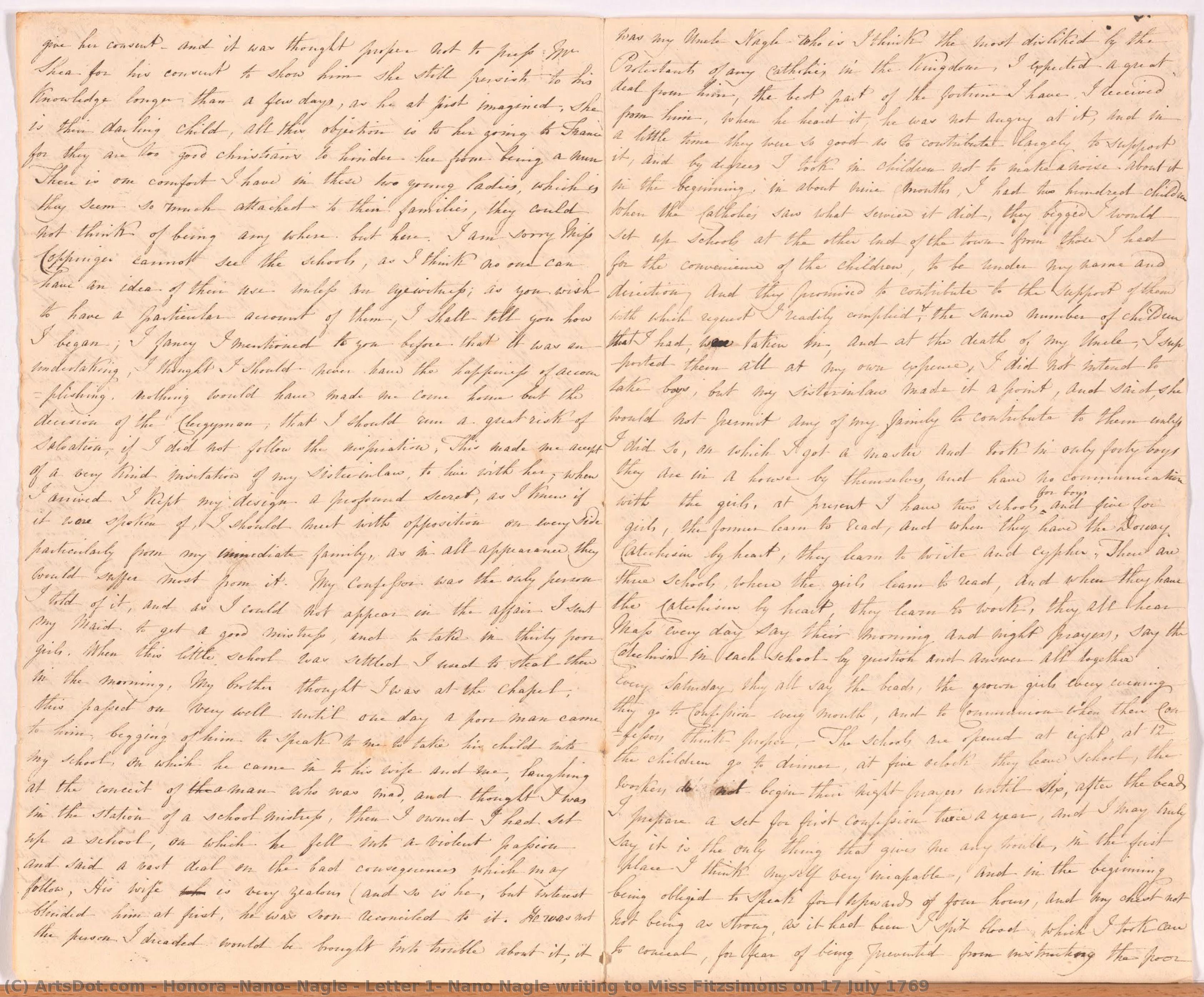 Letter 1: Nano Nagle Writing To Miss Fitzsimons On 17 July 1769 — Honora (nano) Nagle