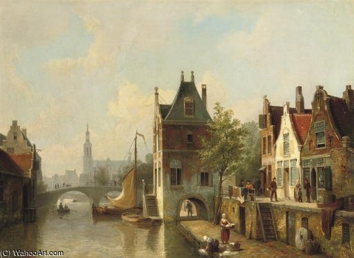 A Capriccio View Of A Canal In Alkmaar — Cornelis Christiaan Dommelshuizen