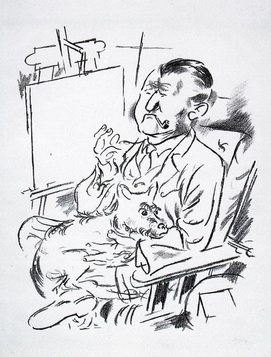 Self-portrait With Dog In Front Of The Easel — George Grosz