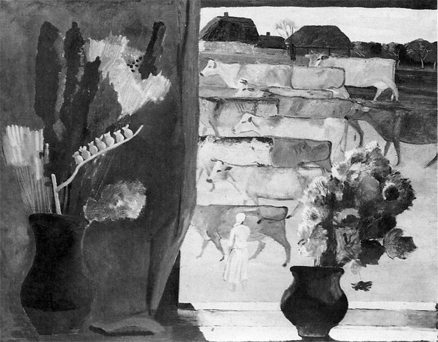 Country Landscape With Cows — Aleksandr Deyneka
