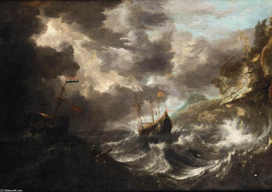 Shipping In A Tempest Off A Rocky Coast — Bonaventura I Peeters