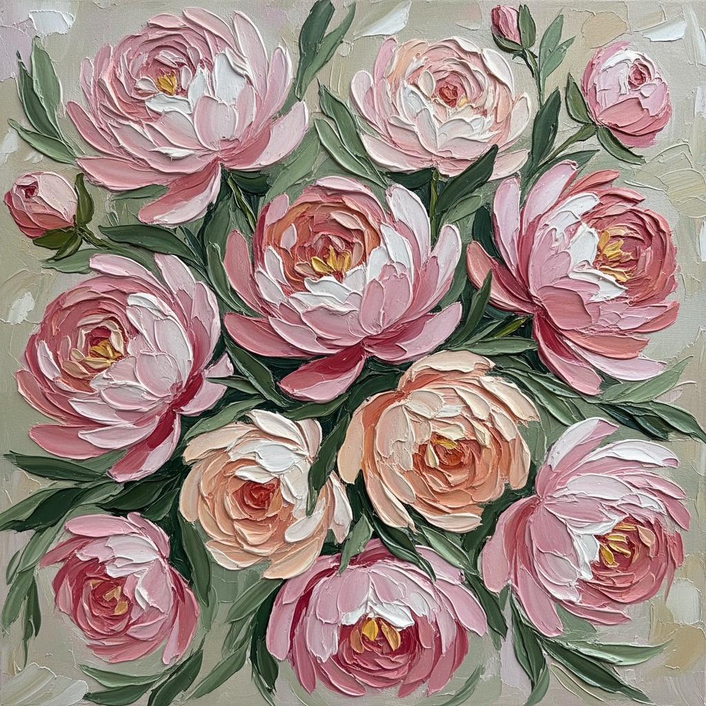 Ätherische Blüte In Rose Und Salbei: Ein Monumentales Impasto-blumenmeisterwerk — Christian Noiret