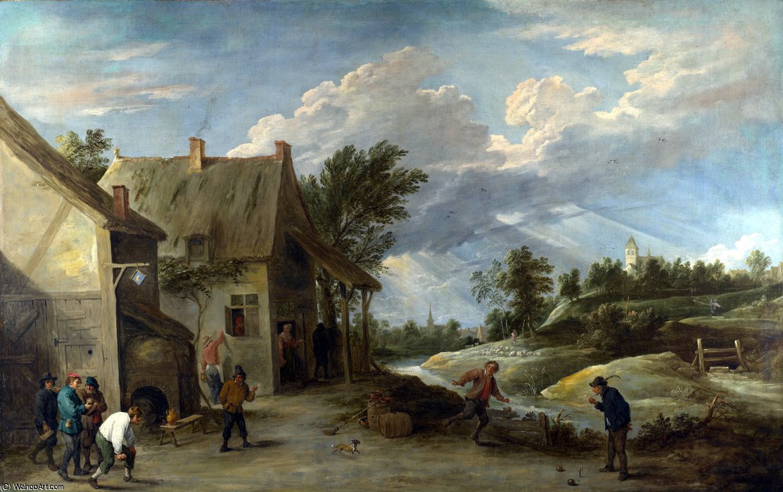 Peasants Playing Bowls Outside A Village Inn — David Teniers The Younger