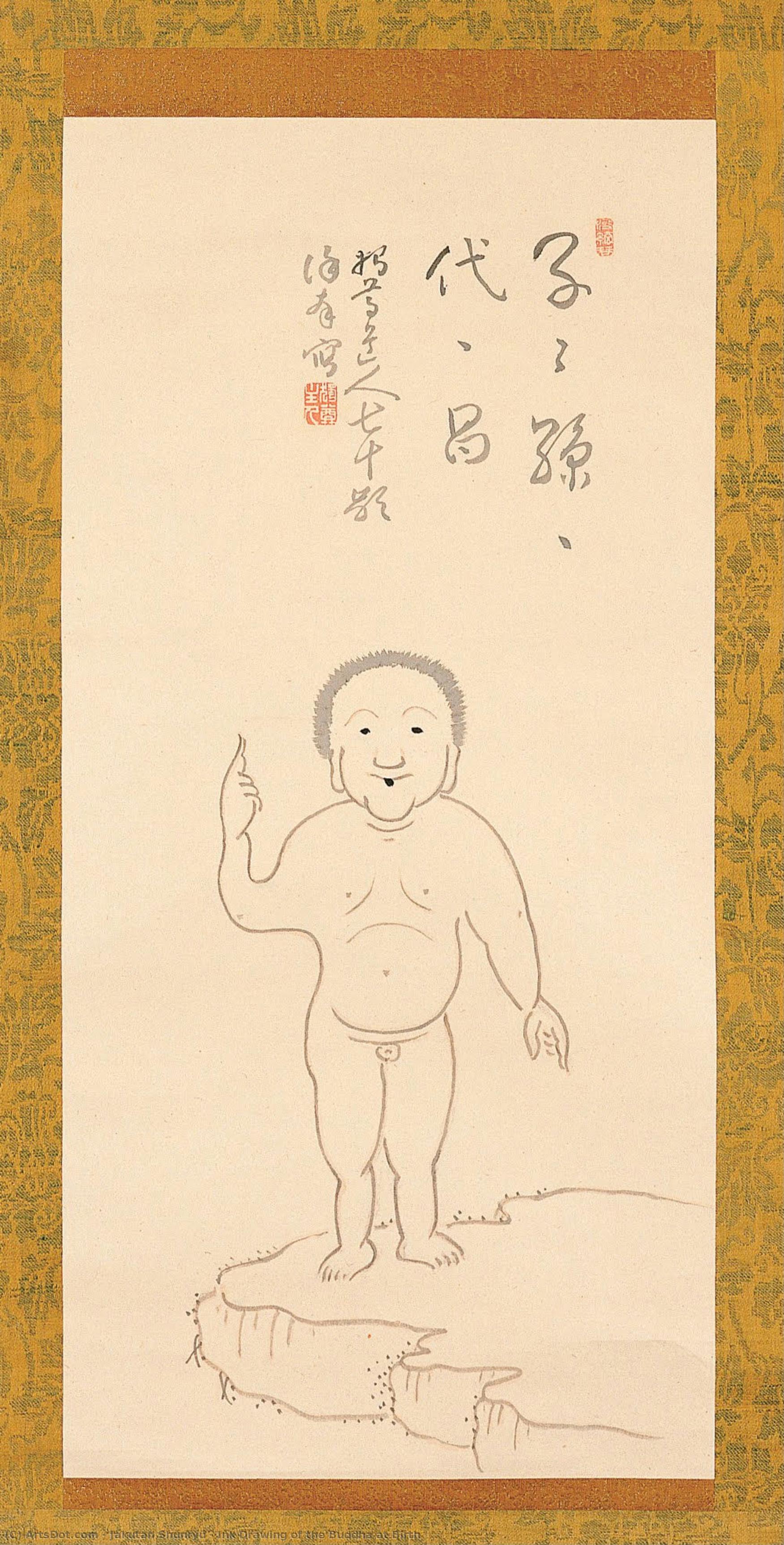 Ink Drawing Of The Buddha At Birth — Jakutan Shunryū