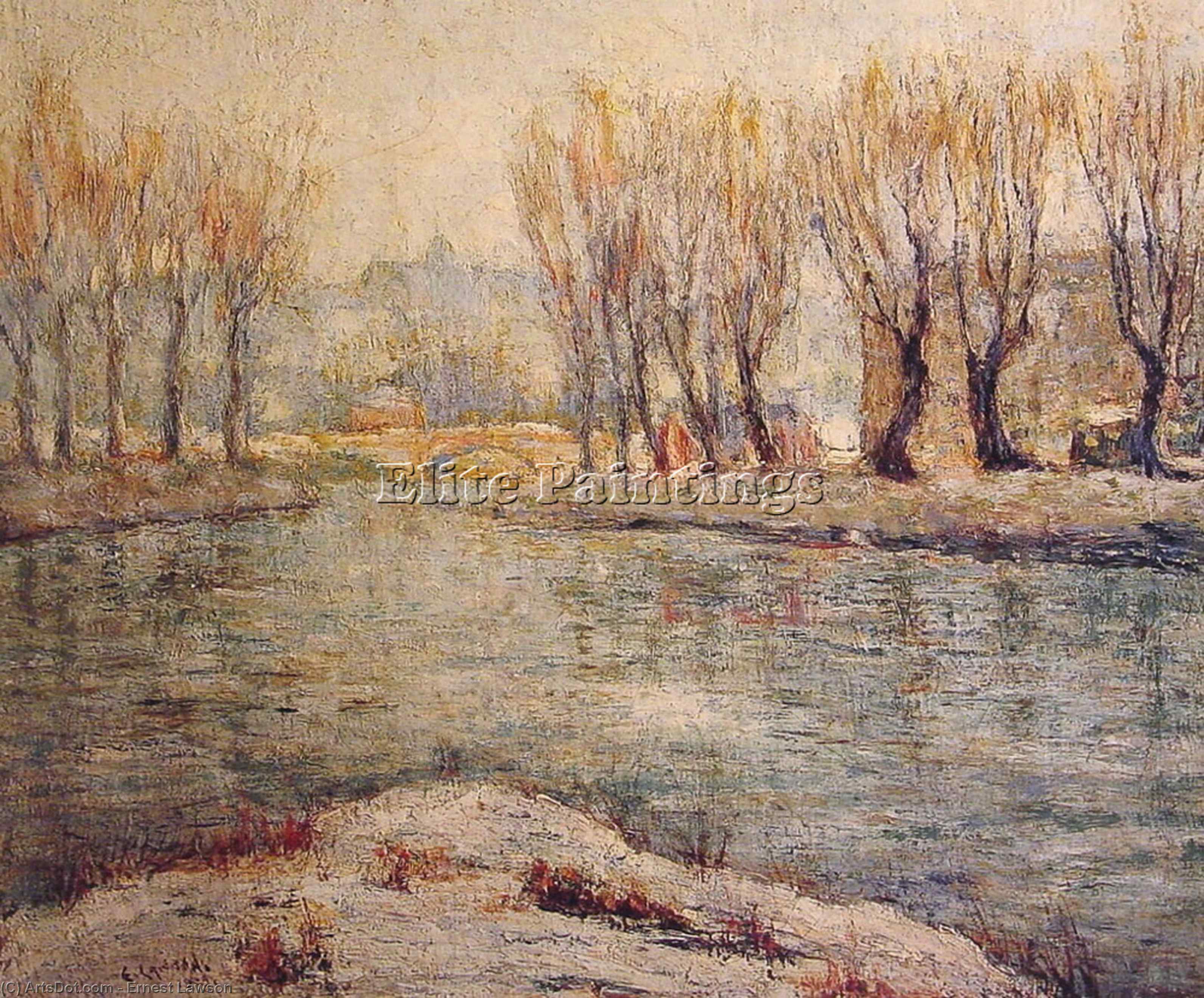 End Of Winter - The Boathouse On The Harlem River, New York — Ernest Lawson