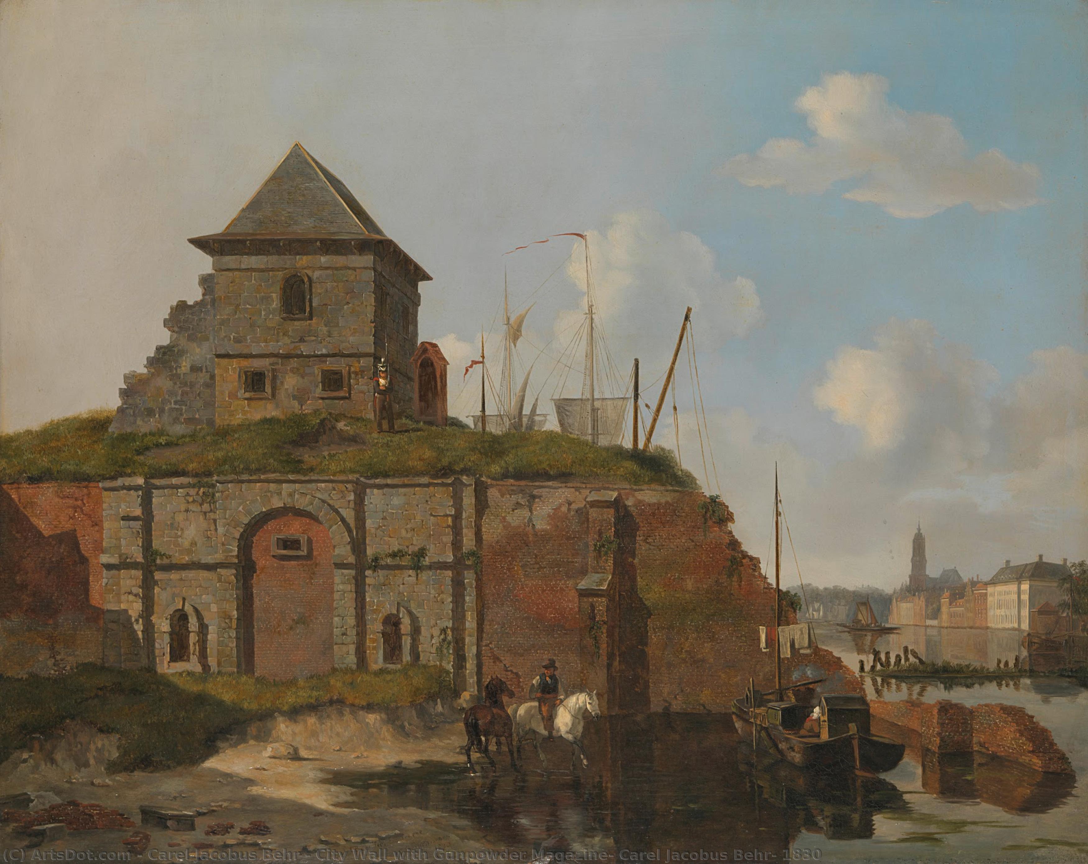 City Wall With Gunpowder Magazine, Carel Jacobus Behr, 1830 — Carel Jacobus Behr