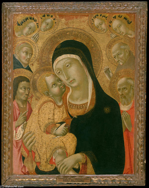 Madonna And Child With Saints John The Baptist, Jerome, Peter Martyr, And Bernardino And Four Angels — Sano Di Pietro