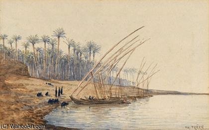 Figures With Dhows By A Riv — Charles Théodore Frère Dit Frère Bey