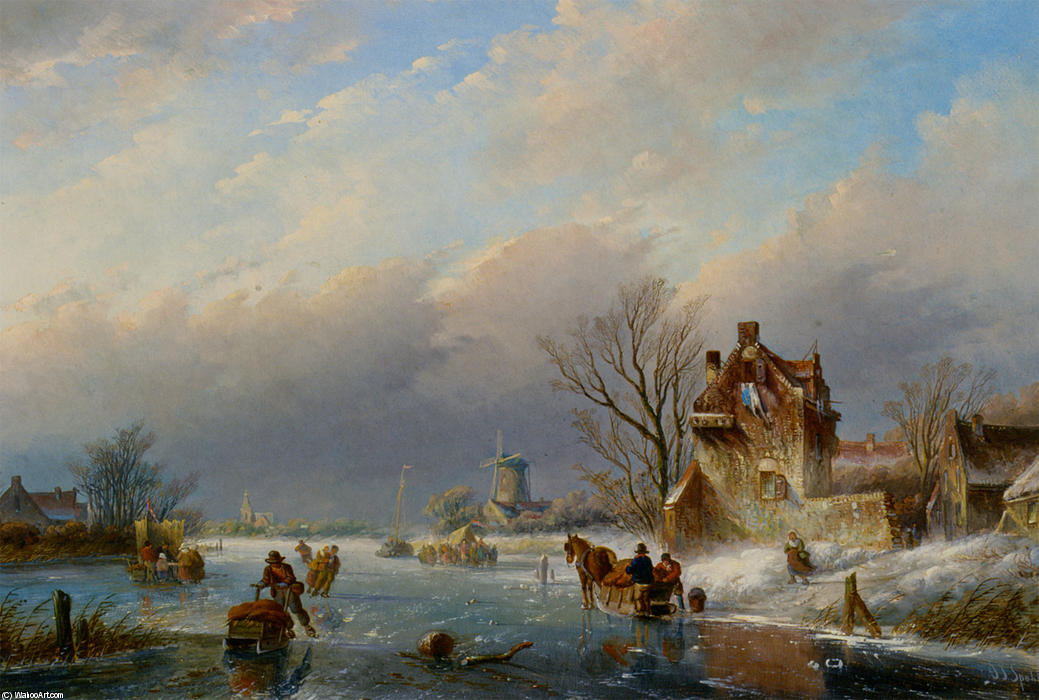 Figures On The Ice In A Winter Landscape — Jan Jacob Coenraad Spohler