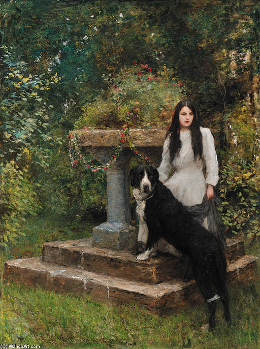 A Young Girl And Her Dog — Sir Hubert Von Herkomer