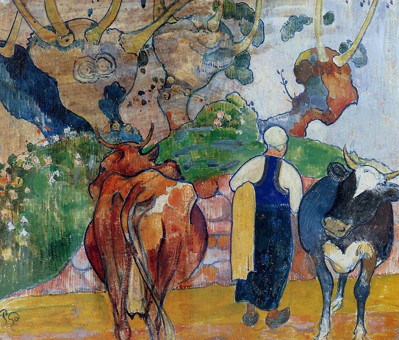 Peasant Woman And Cows In A Landscape — Eugène Henri Paul Gauguin