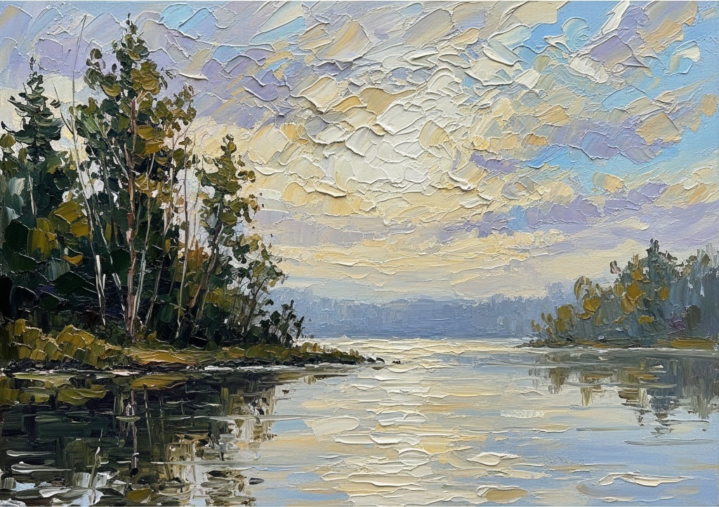 Ätherische Küstenlinie In Impasto: Eine Singuläre Vision Von Friedvollem Dämmerlicht — Christian Noiret