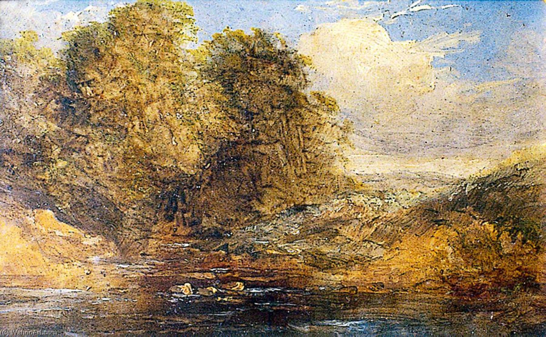 Landscape With A Stream Passing Through Trees, A Pond In Foreground — Alfred Priest