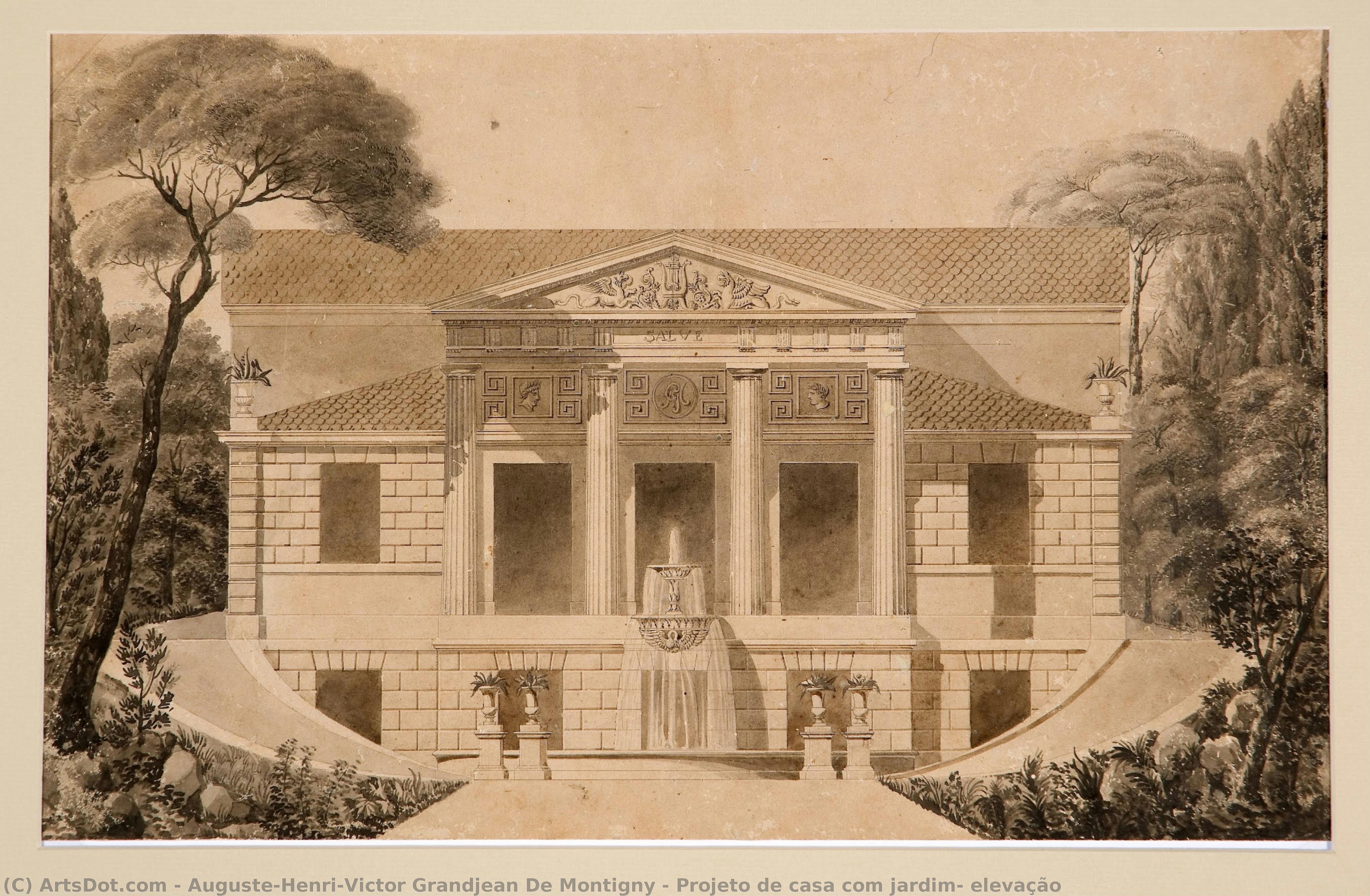 Projeto De Casa Com Jardim: Elevação — Auguste Henri Victor Grandjean De Montigny
