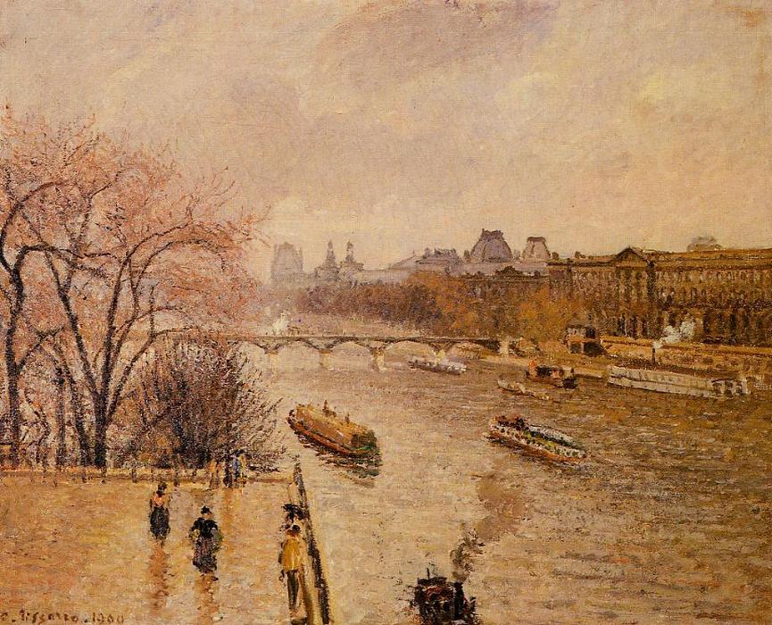 El Louvre: Tarde Lluviosa — Camille Pissarro