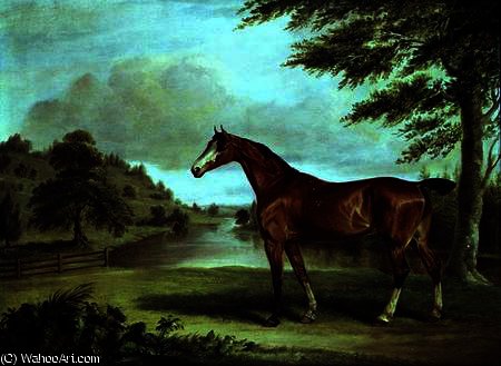 Bay Hunter In A Wooded Landscape With River — ソーリー・ギルピン