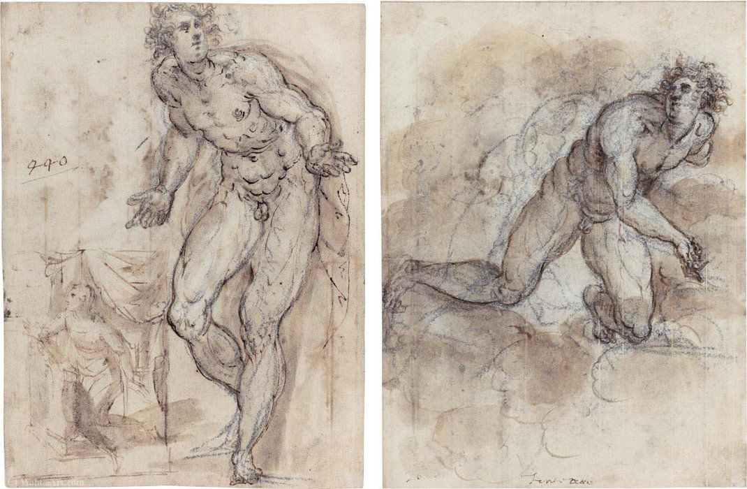 Study Of A Male Nude And A Small Sketch Of The Virgin Annunciate — Francesco Maffei
