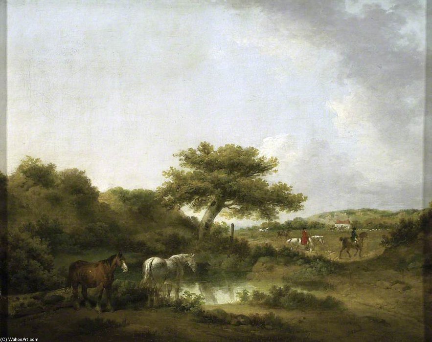 Landscape With Huntsmen And Hounds — George Morland