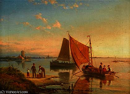 Sailing Boats And A Row Boat Off A Harbor_2 — William Raymond Dommersen