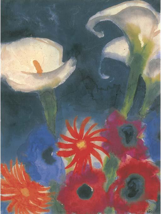 Calla, Anemones And Gerbera — Emil Nolde