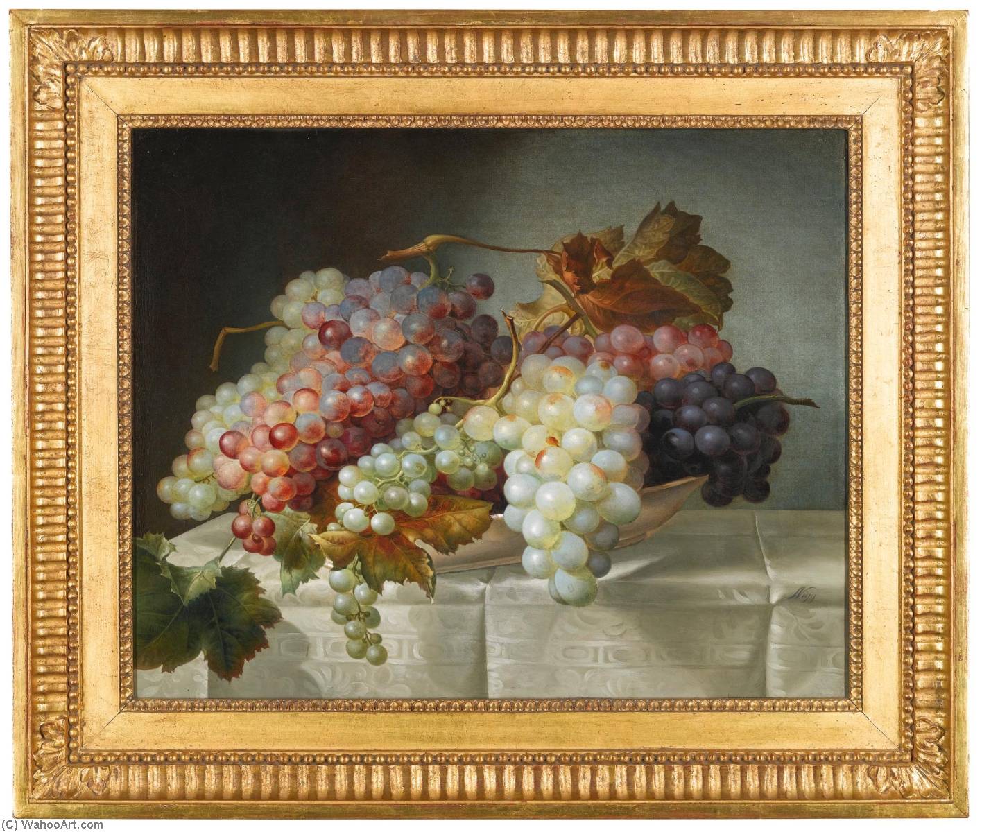 Still Life With Grapes In A Porcelain Dish — Joseph Nigg
