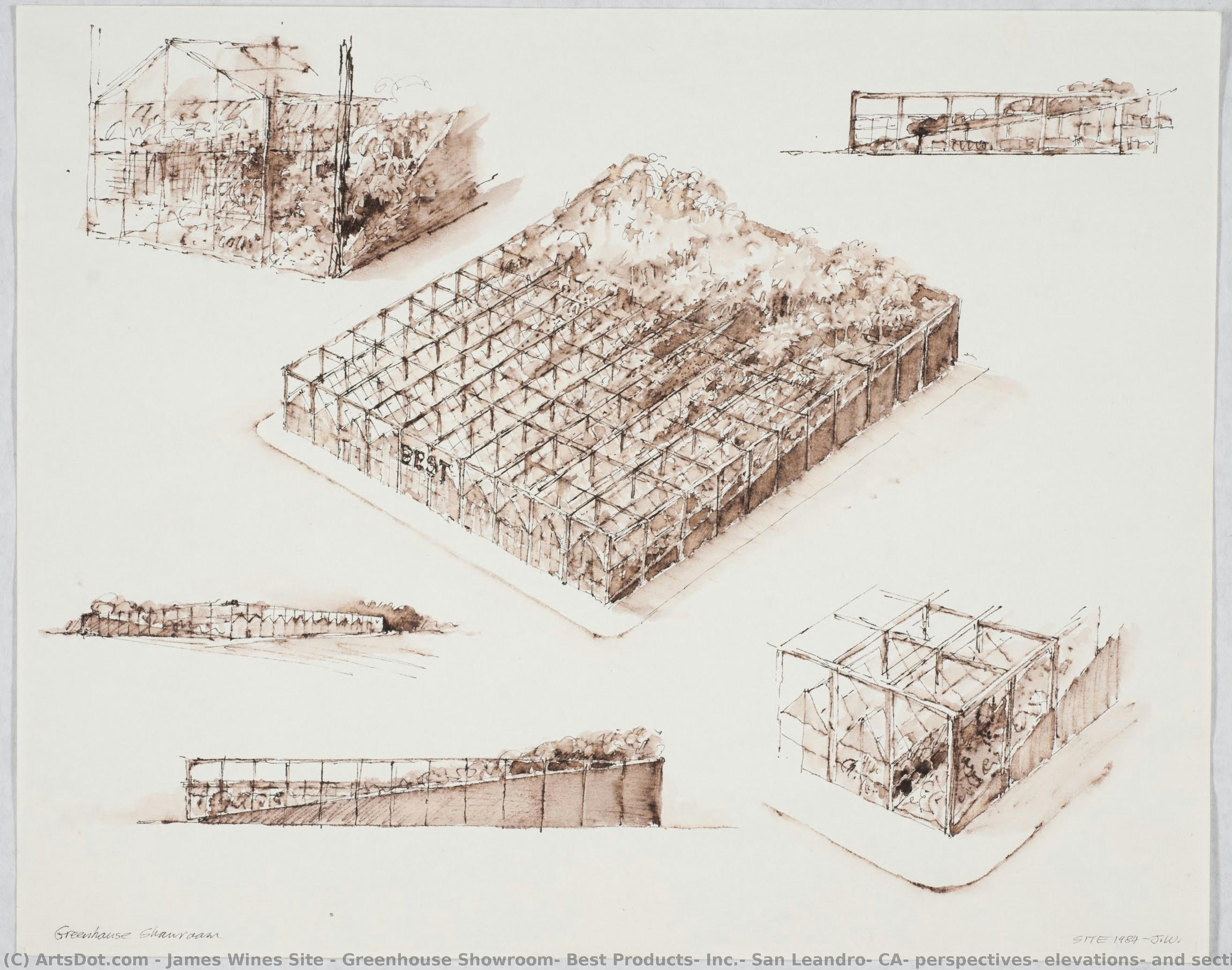 Greenhouse Showroom, Best Products, Inc., San Leandro, Ca: Perspectives, Elevations, And Sections — James Wines Site