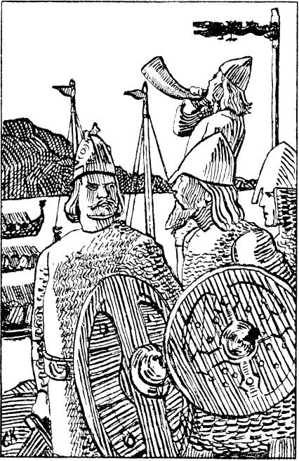 Olav Den Helliges Saga - Kong Olav Lot Blaase Haerblaast - C. Krohg — Christian Krohg