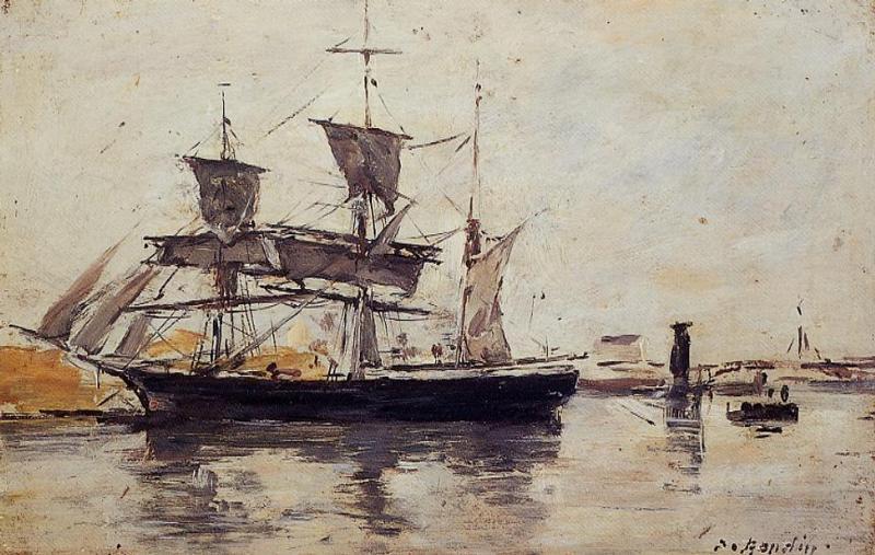 Three Masted Ship At Dock — Eugène Louis Boudin