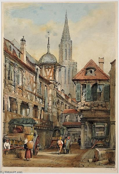 View Of The Courtyard Of Corbeau In Strasbourg — Samuel Prout