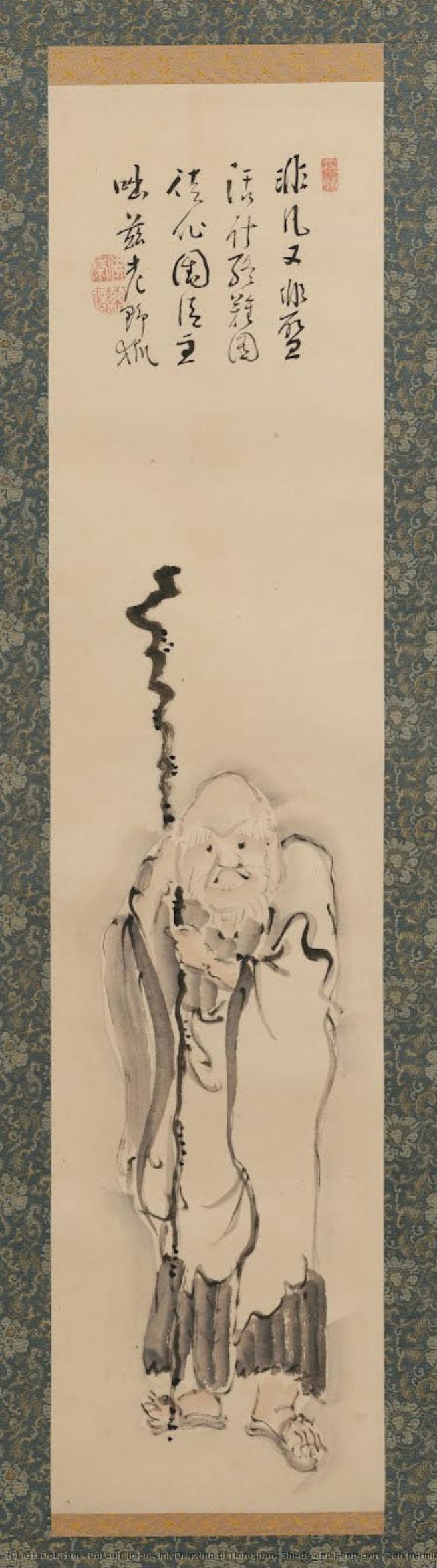 Ink Drawing Of Han-shan, Shi-de And Feng-gan (zen Hermits)(three Materials In One Set) — Butsujo Jisen