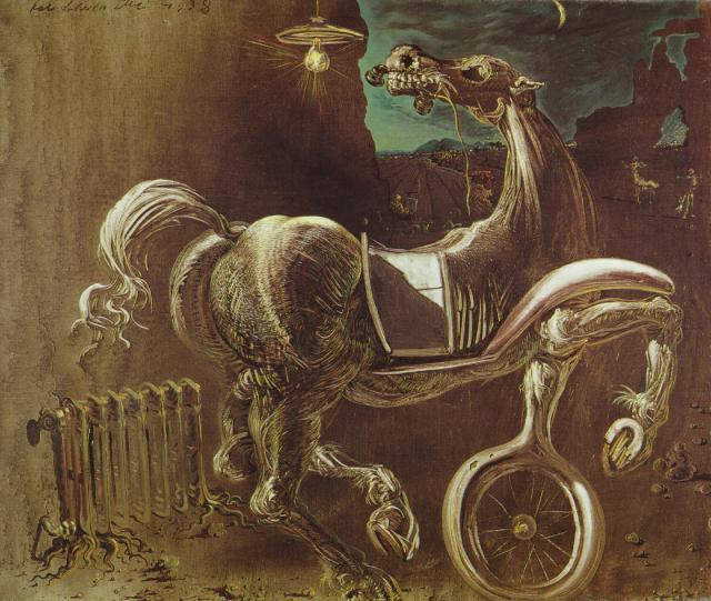 Debris De Un Automóvil Dando A Luz A Un Caballo Ciego Mordiendo Un Teléfono — Salvador Dalí