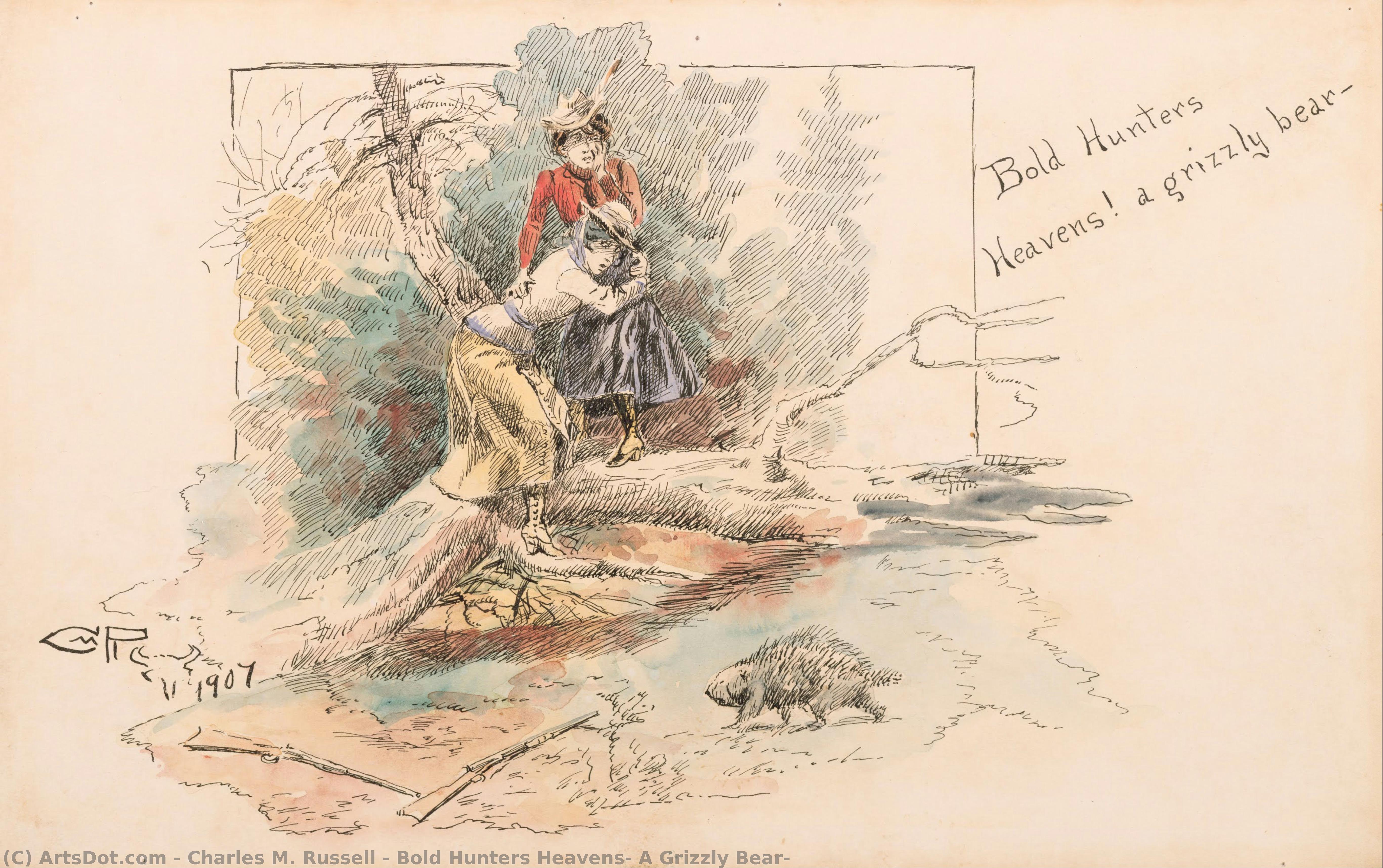 Bold Hunters Heavens! A Grizzly Bear- — Charles Marion Russell