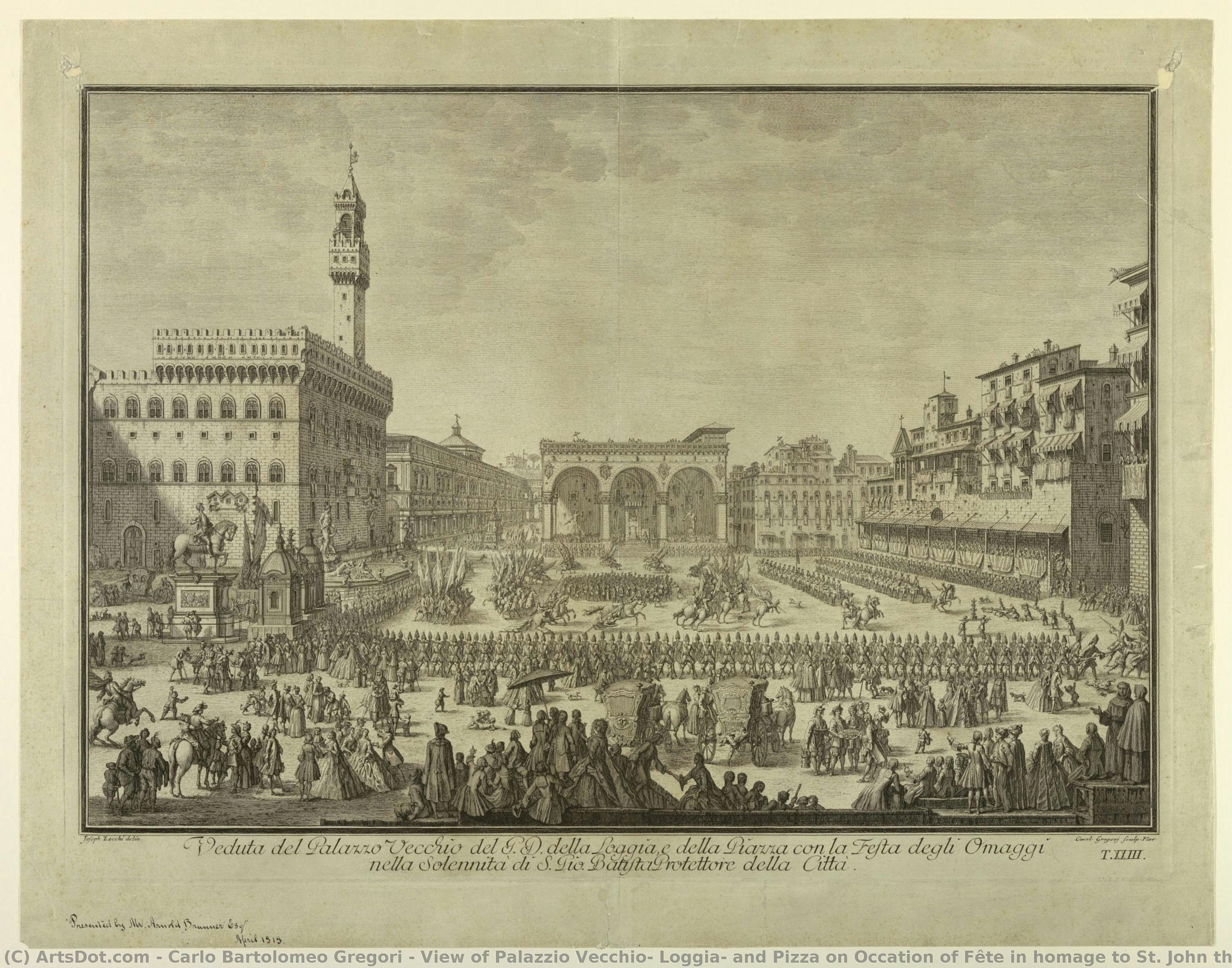View Of Palazzio Vecchio, Loggia, And Pizza On Occation Of Fête In Homage To St. John The Baptist, Plate 23 From — Carlo Bartolomeo Gregori